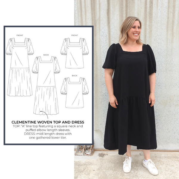 Clementine Woven Top & Dress line drawing