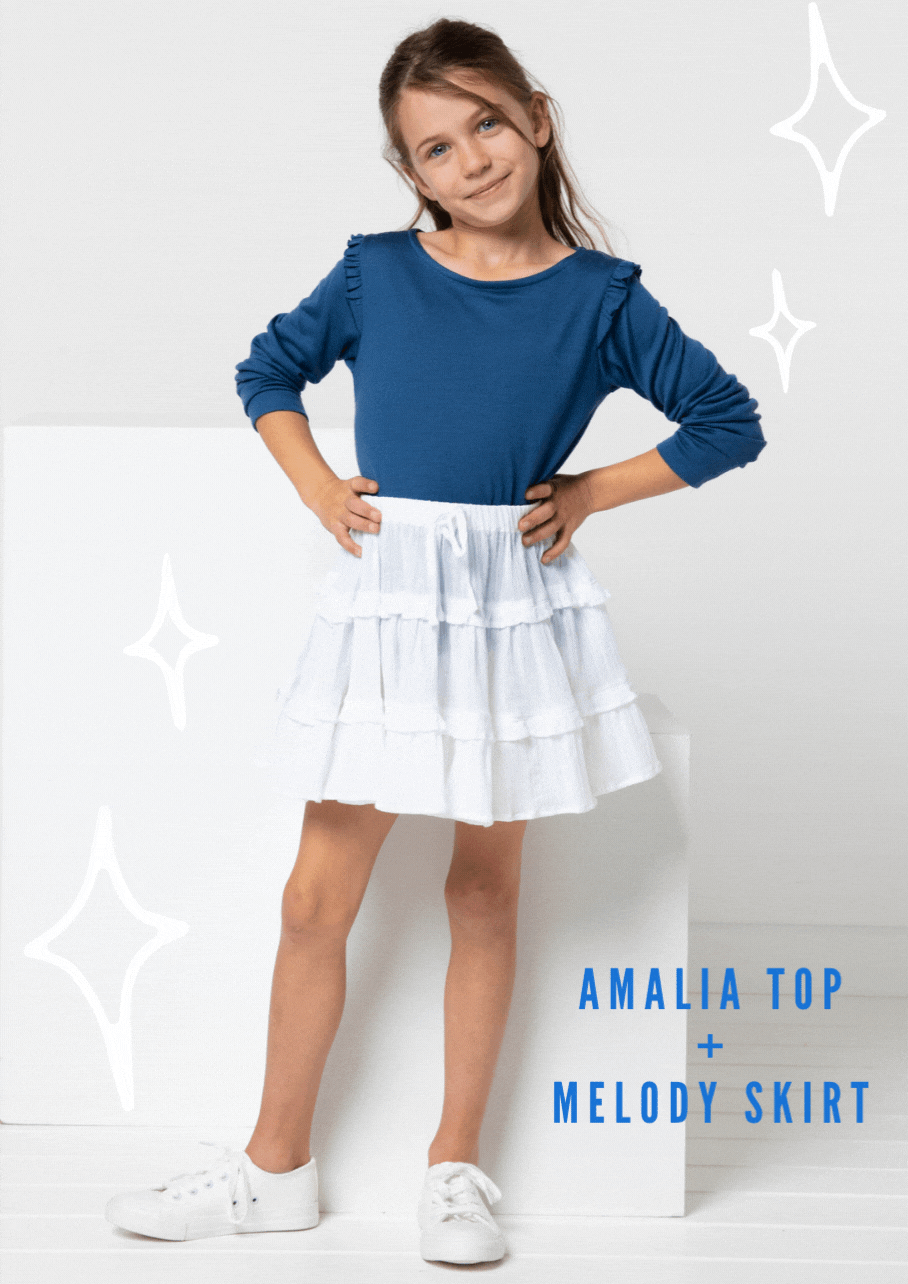 July bonus pattern when shopping at www.stylearc.live | MELODY KIDS SKIRT | Featured with the Amalia Kids Top