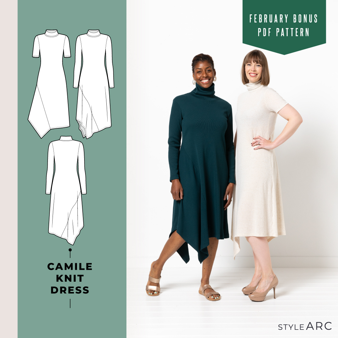 Bonus | FREE Camile Knit Dress PDF pattern with any order on stylearc.live until Feb 29!