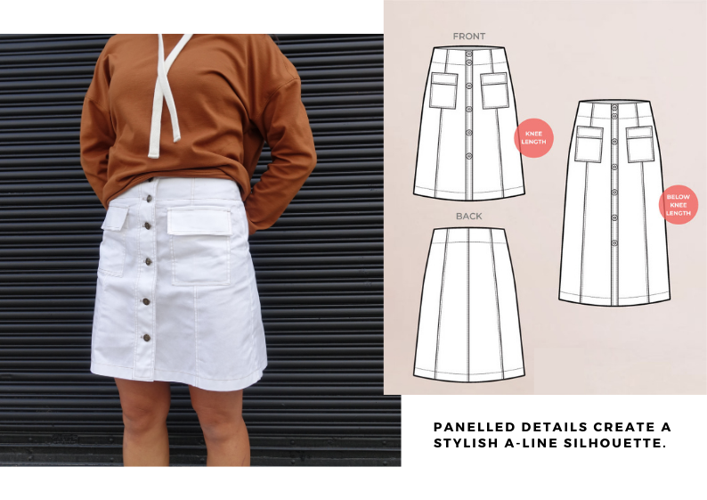 Lennox Woven Skirt- Pannelled details create a stylish A-line silhouette.