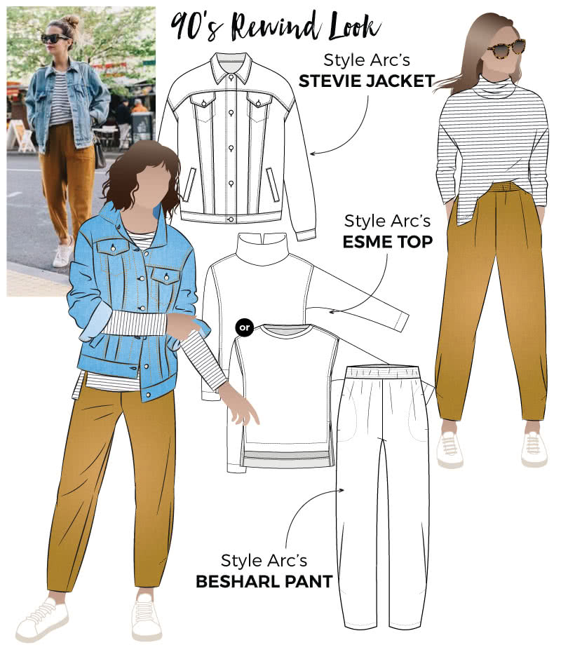 90s Rewind Look Sewing Pattern Bundle By Style Arc 90s Rewind Look Sewing Pattern Bundle By Style Arc - Get the 90's rewind look with this discounted three-pattern bundle which includes the Stevie Jacket, Esme Designer Top and Besharl Pant.