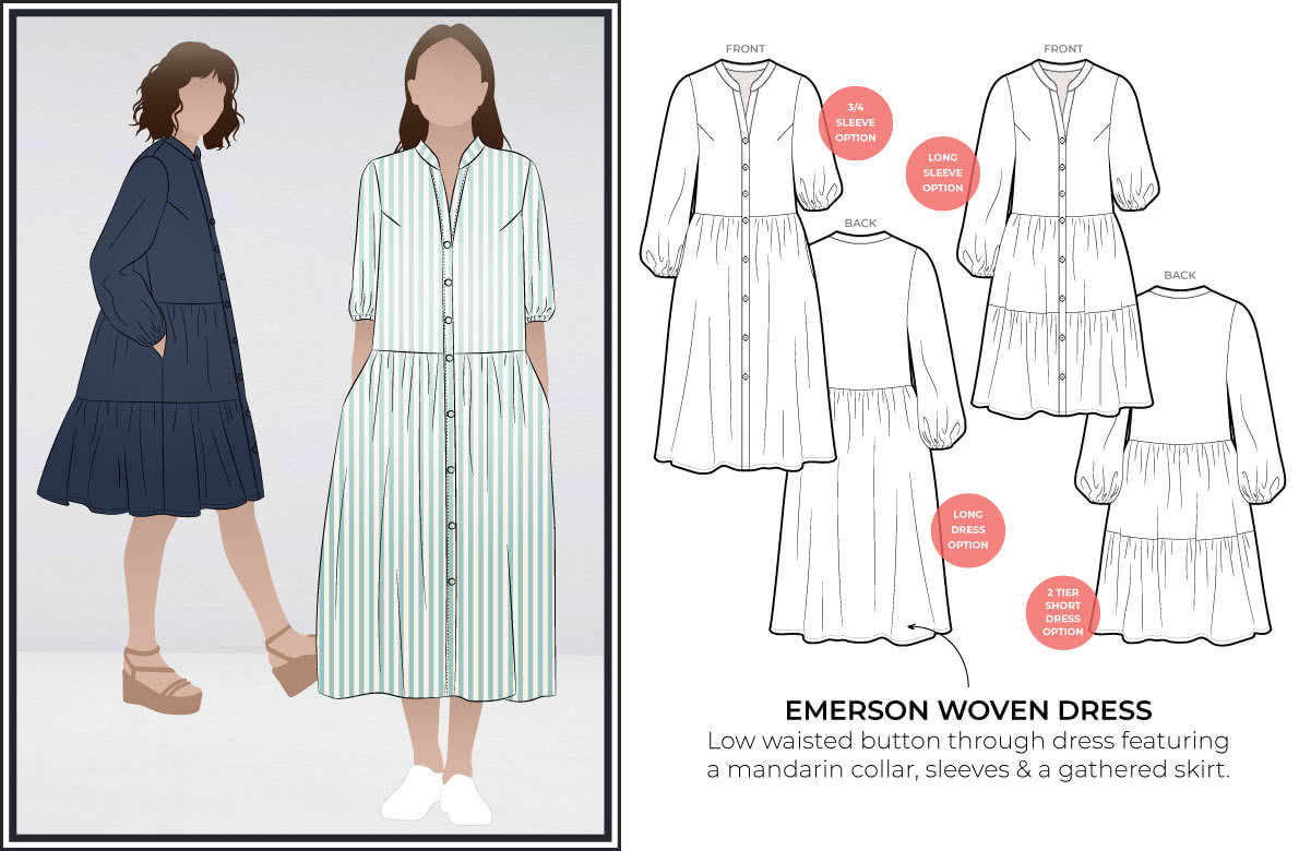 Emerson Woven Dress- line drawing