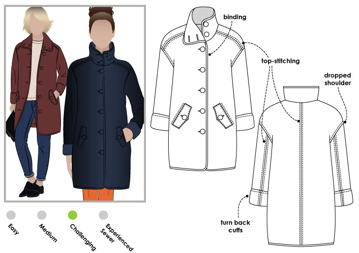 Grace Trans-Seasonal Coat Sewing Pattern By Style Arc Grace Trans-Seasonal Coat Sewing Pattern By Style Arc - Easy to wear every day unlined coat for all seasons