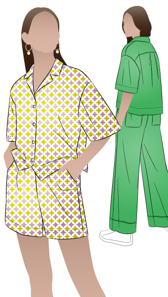 Albie Woven Shirt by Style Arc - Short box shaped shirt with a dropped shoulder and square shaped elbow length sleeve