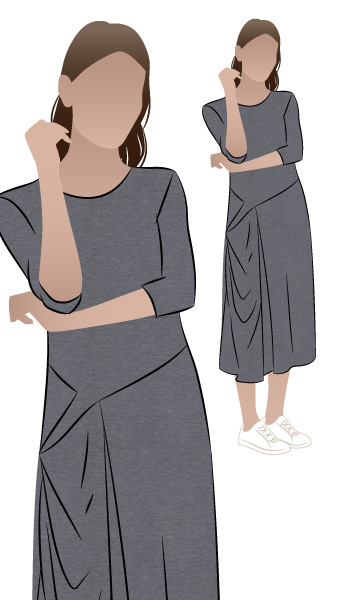Alissa Knit Dress By Style Arc - Knit drape side pocket designer dress with 3/4 sleeves
