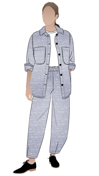 All in One Fabric Look By Style Arc - The perfect co-ord matching set of shacket, t-shirt and pants. Wear together as a fashionable look or separately in many ways.