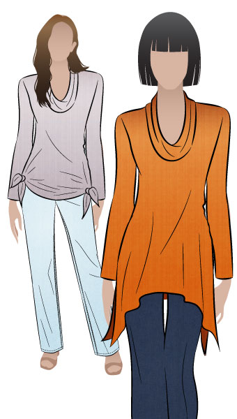 Amy Knit Top By Style Arc - Casual new dropped hem top with semi cowl neck