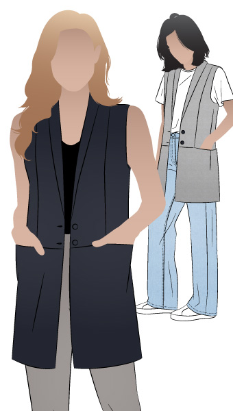 Andrea Woven Vest By Style Arc - Long line vest with shawl collar & pockets