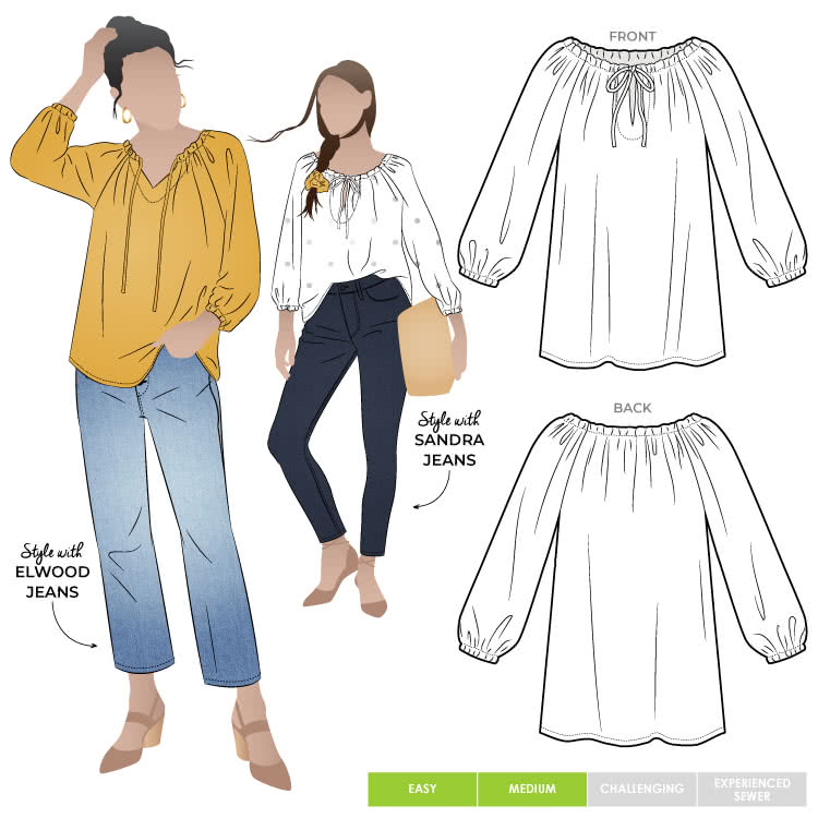 Anita Peasant Blouse Anita Peasant Blouse by Style Arc - Traditional easy fit drawstring neck peasant blouse.