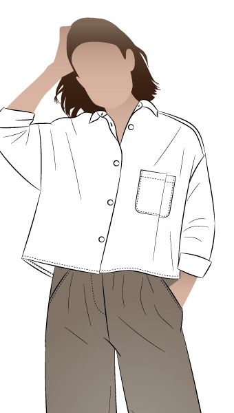 Archie Woven Shirt By Style Arc - Boxy shaped short length shirt with shirt collar and long sleeves.