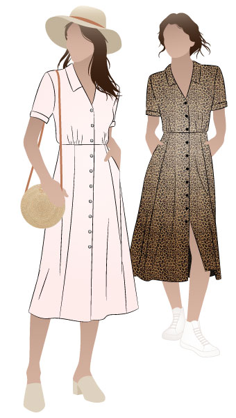 Armidale Dress by Style Arc - Button through "Fit and Flare" dress featuring a collar and short sleeves