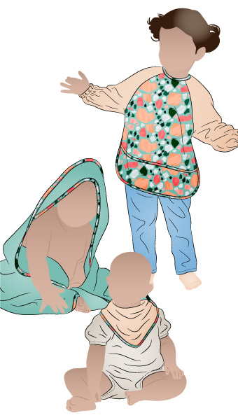 Baby Bundle by Style Arc - Pattern set including long sleeved full coverage baby bib, hooded towel, wash mitt and bandana bib.