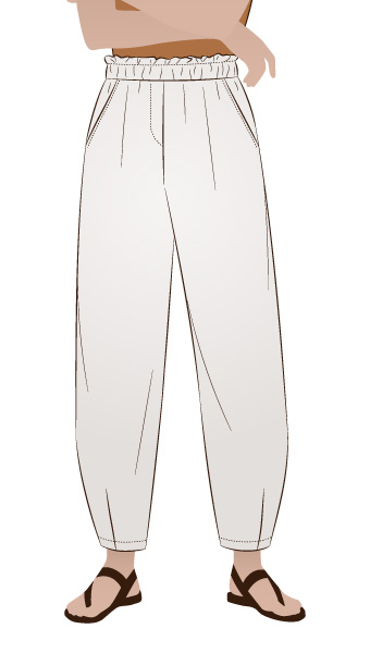 Barry Woven Pant by Style Arc - Elastic waisted pant with a slight balloon shaped darted leg