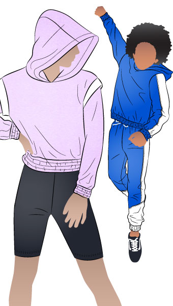 Beckett Teens Sweater By Style Arc - Pull on sweater with hood, optional spliced sleeve with cap and elastic hem and cuffs, for teens 8-16