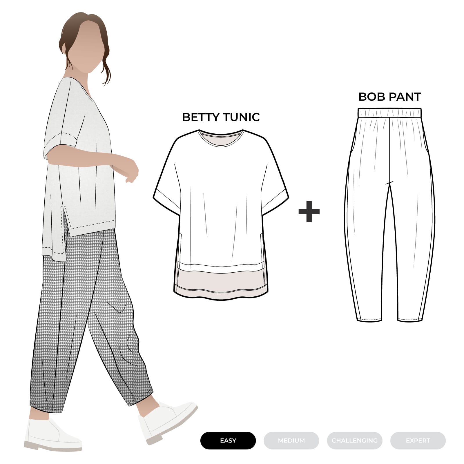 Betty And Bob Sewing Pattern Bundle By Style Arc Betty And Bob Sewing Pattern Bundle By Style Arc - This is a barrel shaped pant with an elastic waistband and in seam pockets, paired with a square shaped tunic with a floaty back, extended shoulder line and side splits