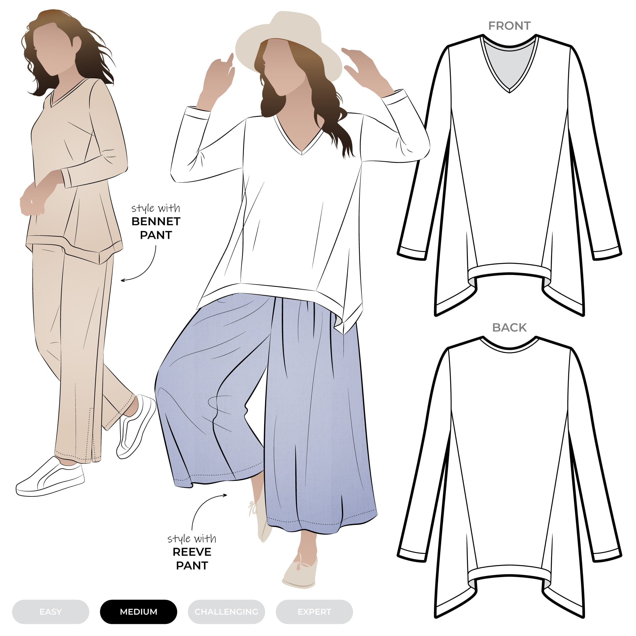 Bianca Knit Top Bianca Knit Top by Style Arc - Tunic style top with V-neck and angled hem line