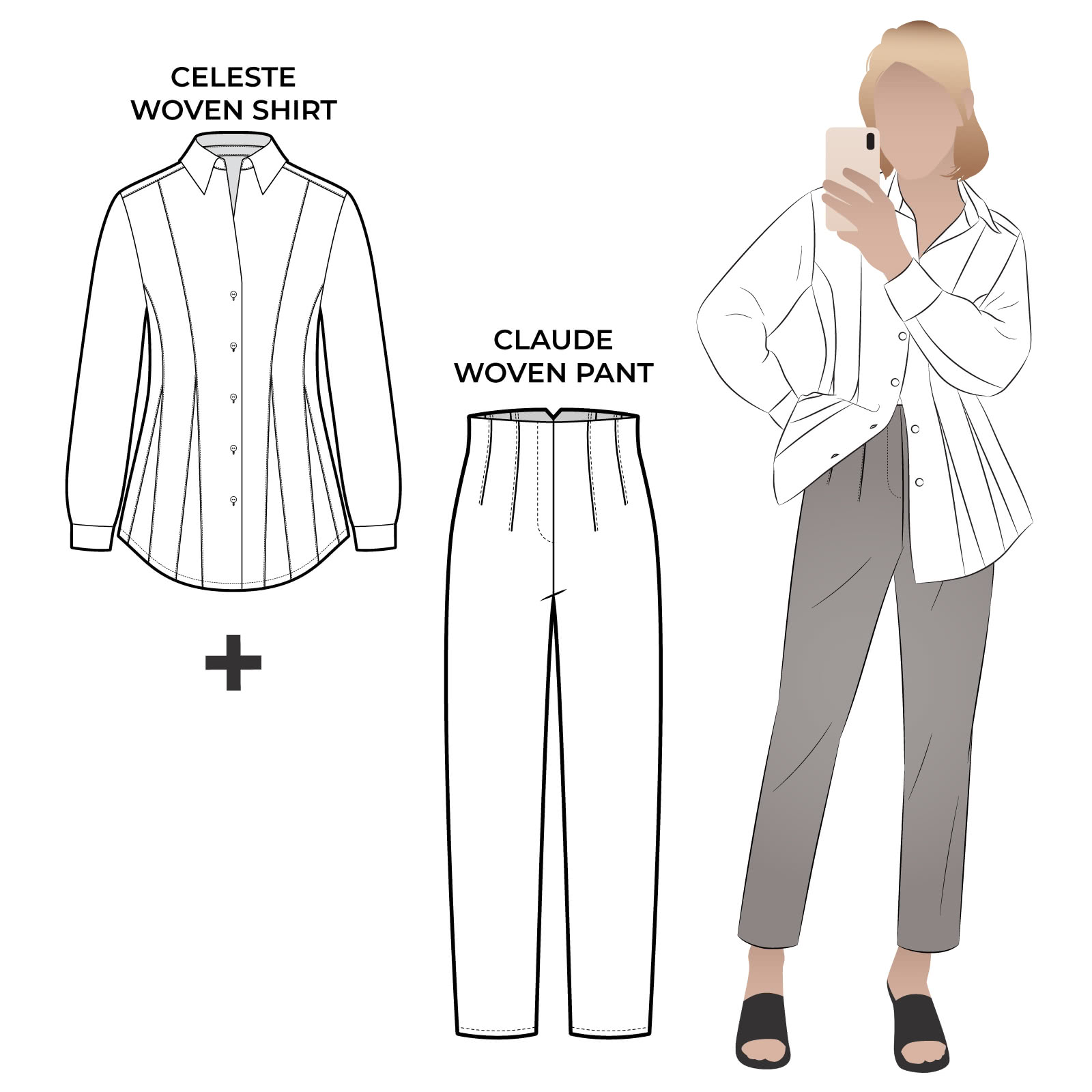 Celeste Woven Shirt + Claude Woven Pant Sewing Pattern Bundle By Style Arc Celeste Woven Shirt + Claude Woven Pant Sewing Pattern Bundle By Style Arc - Shirt and pant pattern bundle inspired by tailored elegance.
