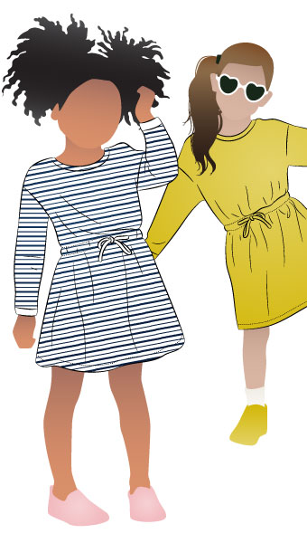 Clara Kids Knit Dress By Style Arc - Knit dress with elastic waist with tie, full length sleeves, for kids 2 - 8