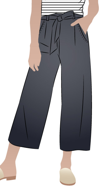 Clare Pant by Style Arc - This elastic waist, wide leg pant features a fashionable 7/8th leg length, pockets and tie belt