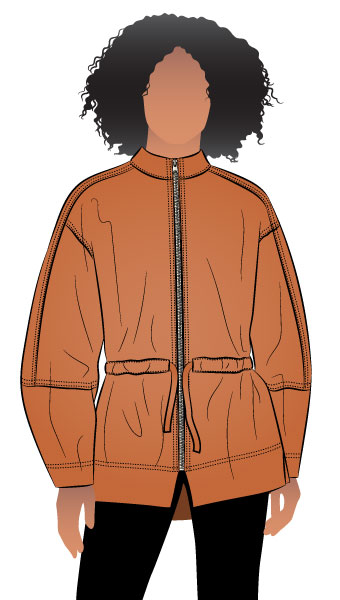 Columbus Woven Jacket By Style Arc - Oversized zip up shell coat with drawstring waist.