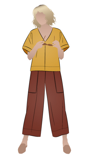Darby And Joan Bundle By Style Arc - Square shaped top with extended shoulder line and "V" neck teamed with a wide-leg, 7/8 length pant with elastic waist and patch pockets.