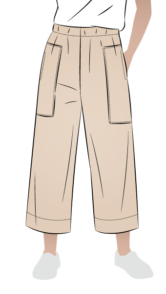Darby Woven Pant By Style Arc - 7/8th length wide leg pant with elastic waist and patch pockets