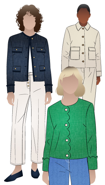 Delphine Woven Jacket by Style Arc - Classically styled fully lined jacket with optional fray detailing and button opening