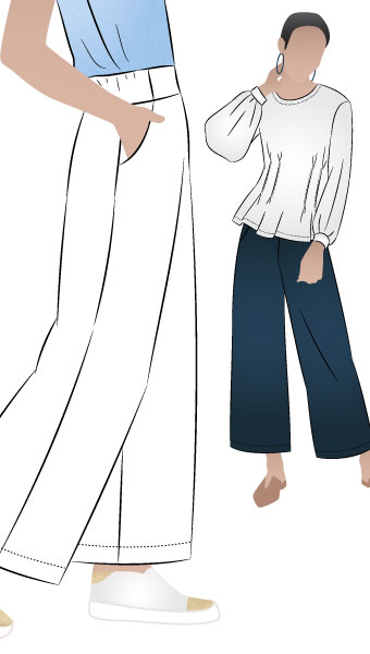 Fifi Woven Pant by Style Arc - Elastic waist pant with a flat front and curved pockets