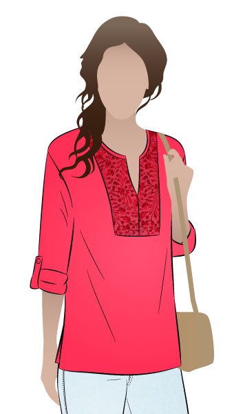 Fleur Tunic By Style Arc - Tunic top with inserted yoke and fashionably deep armhole
