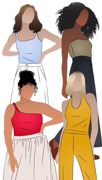 Gilmore Knit Tops by Style Arc - Four versatile tops in one - halter, bandeau, square-neck, and one-shoulder options