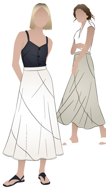 Haven Woven Skirt By Style Arc - Four panelled skirt with curved seams and shaped waistband.