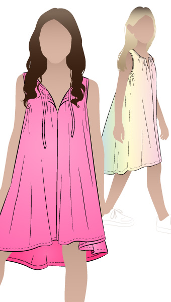 Heidi Kids Dress By Style Arc - Free flowing summer dress with deep gathered armholes and neck ties for kids 2-8