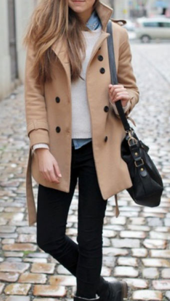High Streets and Coffees Look By Style Arc - High Streets and Coffees Look = Beatrice Pea Coat, Elle Pant, Avery Tunic and Tara Top.