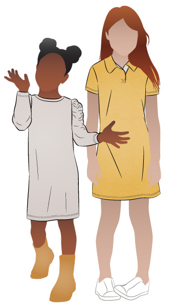 Issy Kids Knit Top Dress By Style Arc - Short swing dress or top option, with optional crew neckline or polo collar option. Short or long sleeve with ruched optional available, for Kids 2 - 8