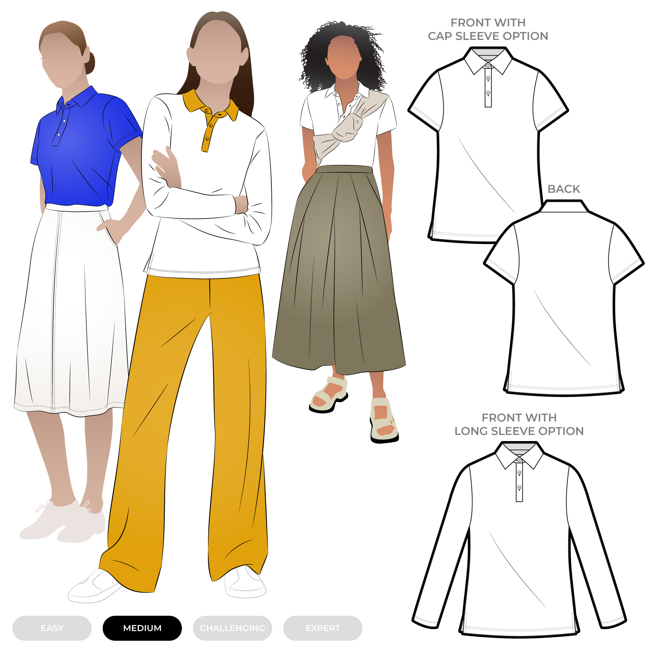 Jess Knit Polo Jess Knit Polo by Style Arc - Classic polo top with optional sleeve lengths