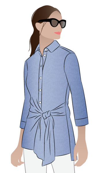 Juliet Woven Shirt by Style Arc - Stylish tie front shirt with 3/4 sleeve