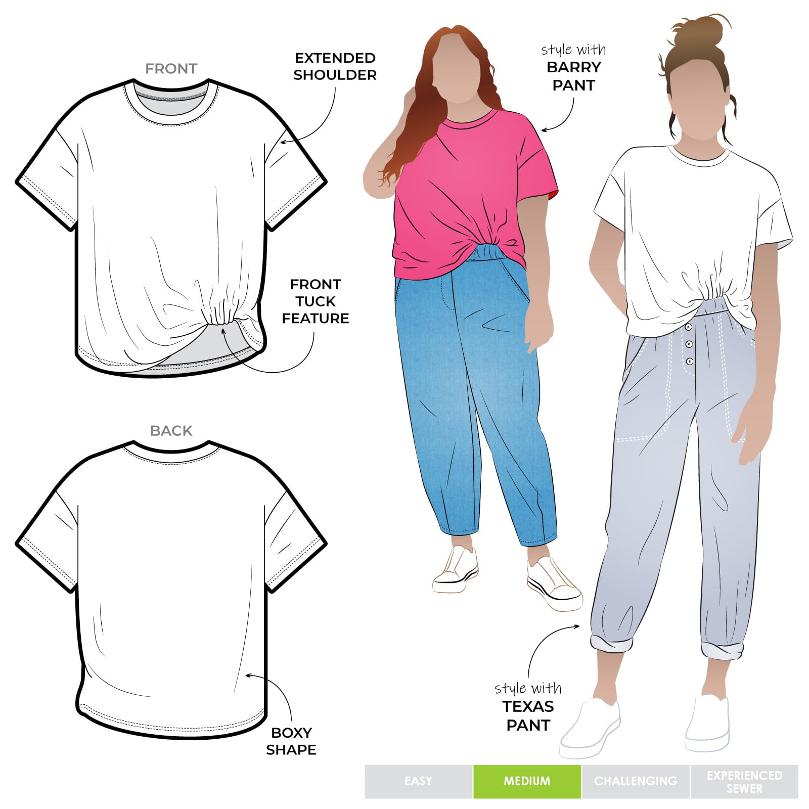 Kempsey Knit Top Kempsey Knit Top by Style Arc - Boxy knit top with short sleeves and tucked feature in front hem