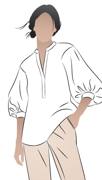 Kent Woven Tunic by Style Arc - Tunic featuring a tab front, shaped stand collar and a fashionable elbow length sleeve.