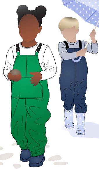 Kids Puddlesuit By Style Arc - Child's wet weather Winter overalls with optional kangaroo pockets and adjustable shoulder straps.