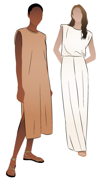 Kirby Dress and Top by Style Arc - Square shouldered tank dress or top with shoulder pads and a crew neck