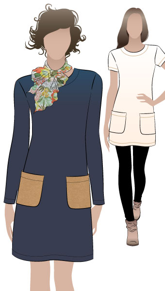 Kristin Dress by Style Arc - A-line dress with long/short sleeves & patch pockets
