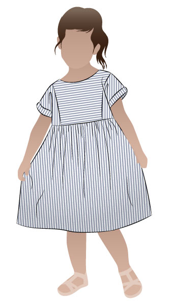 Lacey Kids Dress By Style Arc - Easy slip on dress with an extended shoulder, square line bodice and slightly gathered skirt.