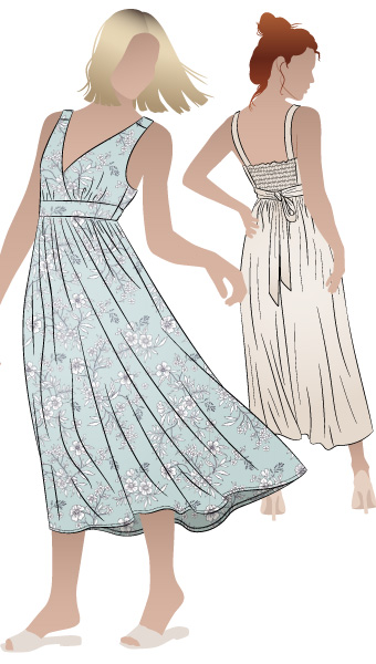 Livvy Woven Dress by Style Arc - Crossover bodice sundress with fitted waist, shirred back and full skirt.