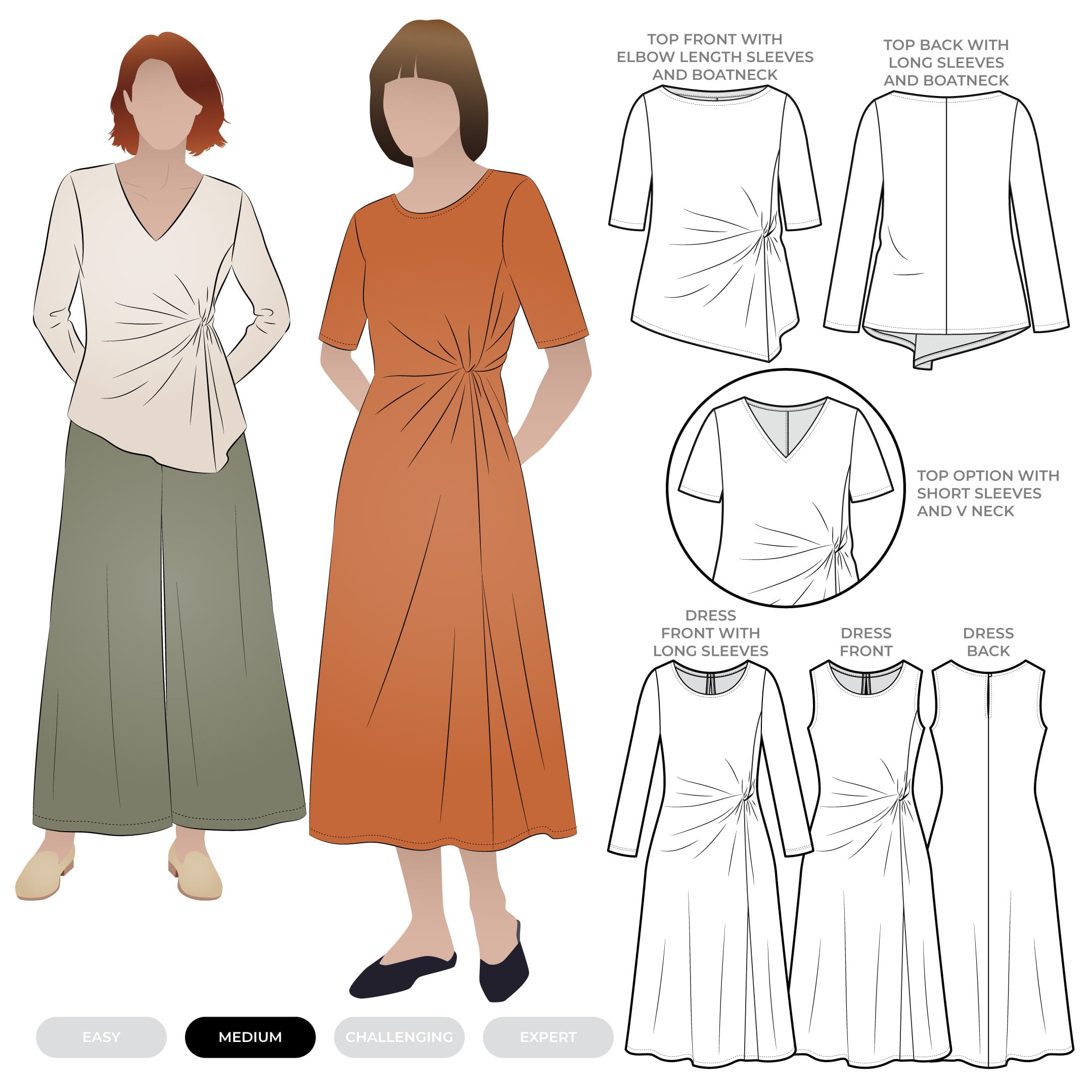 Lumi Knit Top and Dress Lumi Knit Top and Dress by Style Arc - An elegant pull-on top and dress with interesting waist detail and three sleeve length options