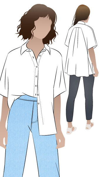 Martha Overshirt By Style Arc - Designer shirt featuring a swing back, extended shoulder and a neat shirt collar.