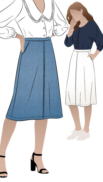 Mary-Ann Skirt by Style Arc - Basic A-line skirt with slant pockets and invisible centre back zip