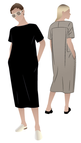 Melba Dress by Style Arc - Short sleeve pull on dress featuring slight cocoon shape body.