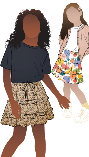 Melody Kids Skirt By Style Arc - Tiered gathered skirt with elastic waist and tie for kids 2 - 8