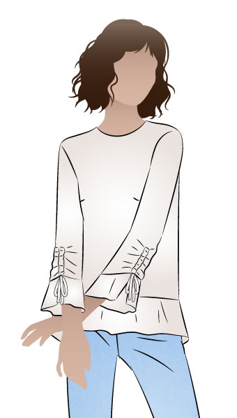 Miley Woven Top By Style Arc - Feminine, loose-fitting top featuring a high-low hem flounce and draw string sleeve.