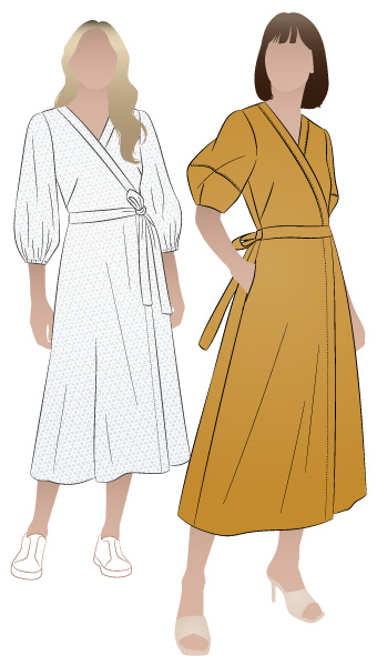 Millicent Wrap Dress by Style Arc - Waisted long length wrap dress with two sleeve options